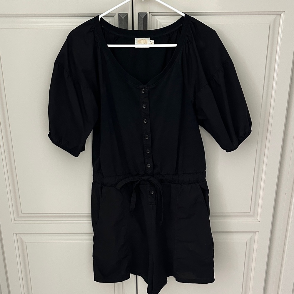 Nation LTD Black Button-Up Romper Medium